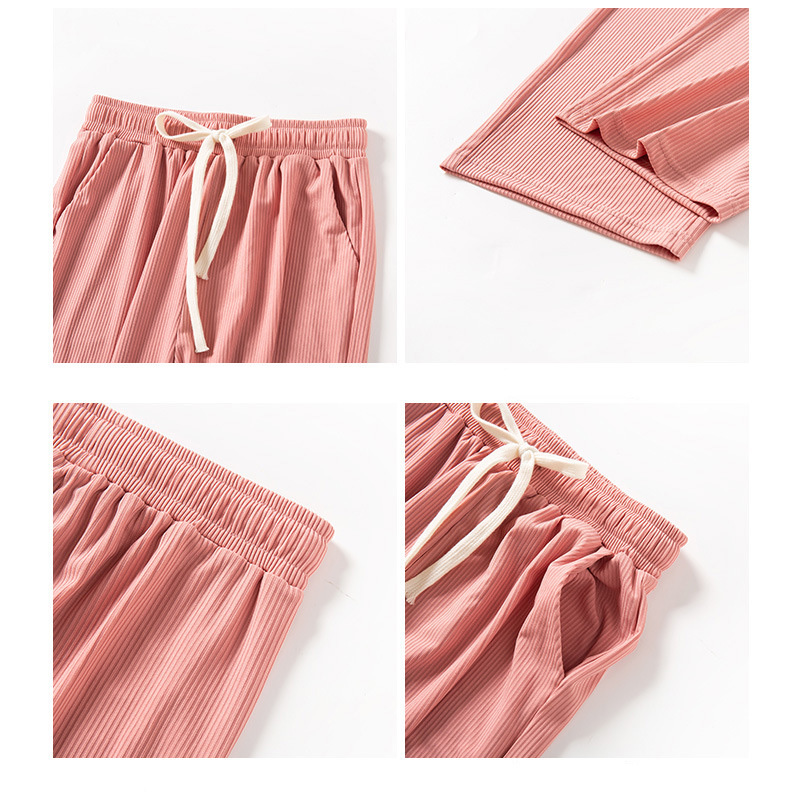 Women's Pants Capris Black Elastic Pockets Drape Ice Silk Wide-Leg Pants Women's Summer Thin Drawstring High Waist Slim Loose Mopping Trouse