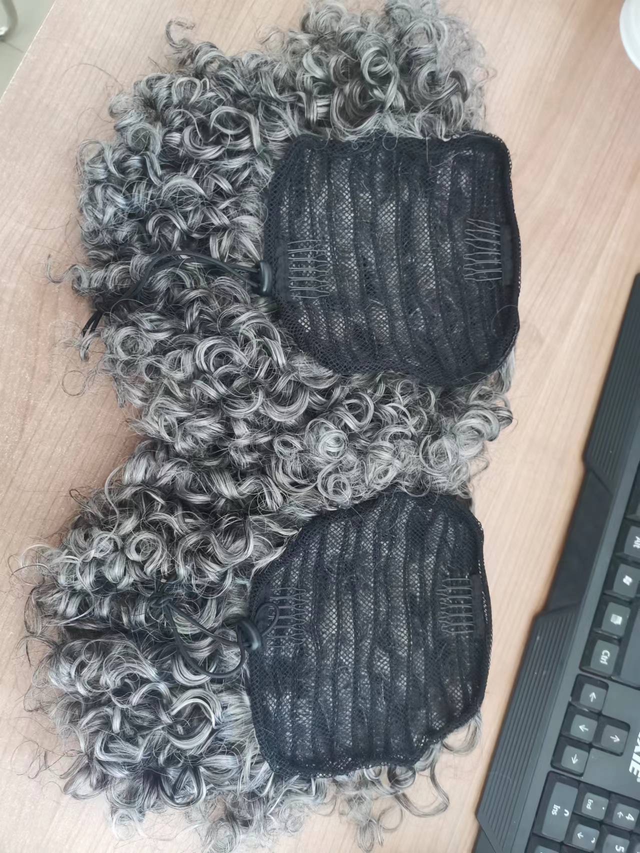 Grey Afro Puff Drawstring Ponytail Hair Extensions gray Kinky Curly Puffs Hairpieces human Short Bun Hairpiece Updo for Black Women Girls 80g 100g 120