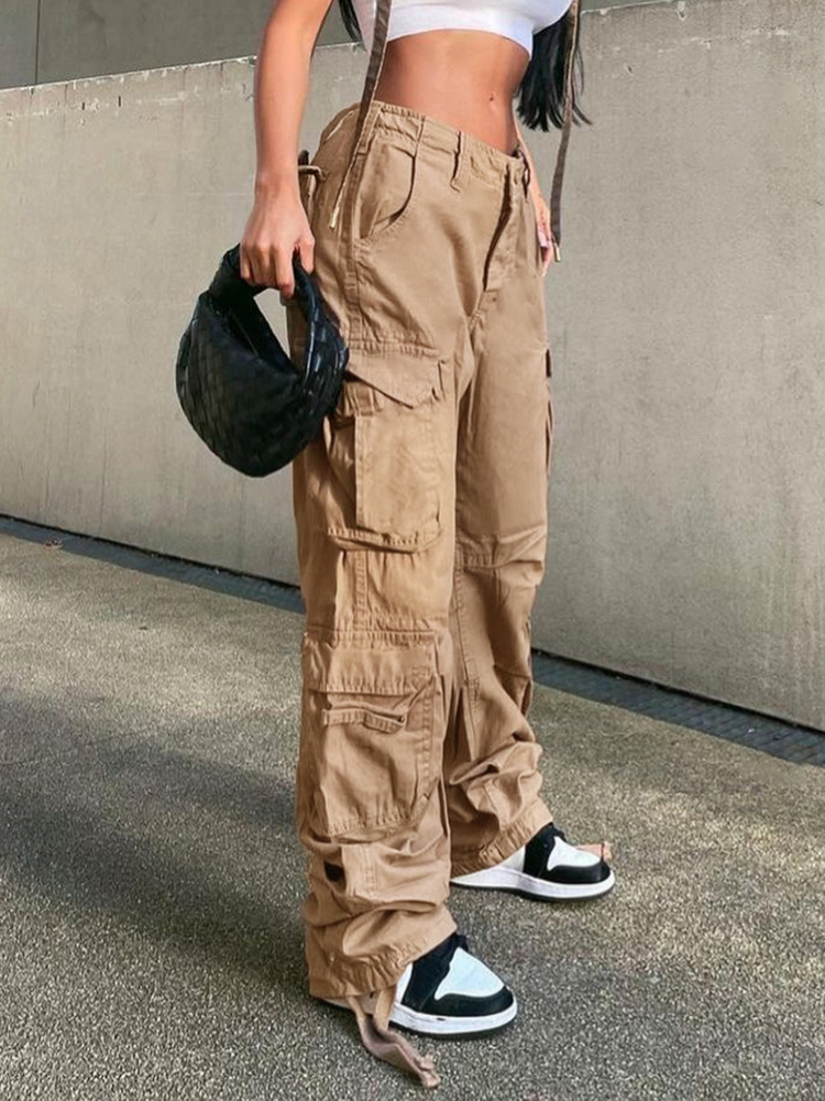 Women's Capris HEYounGIRL Harajuku Hip Hop Casual Low Waist Cargo Pants Women Khaki Pocket Fashion Jeans Lady Cotton Streetwear Denim Trousers 22