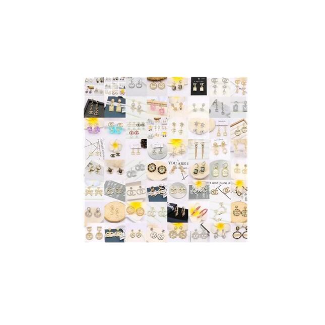 gold silvery Brand Designer Letter Stud Geometric Famous Women Crystal Rhinestone Pearl Earring Wedding Party Jewelry Multi style Mixed Random Send