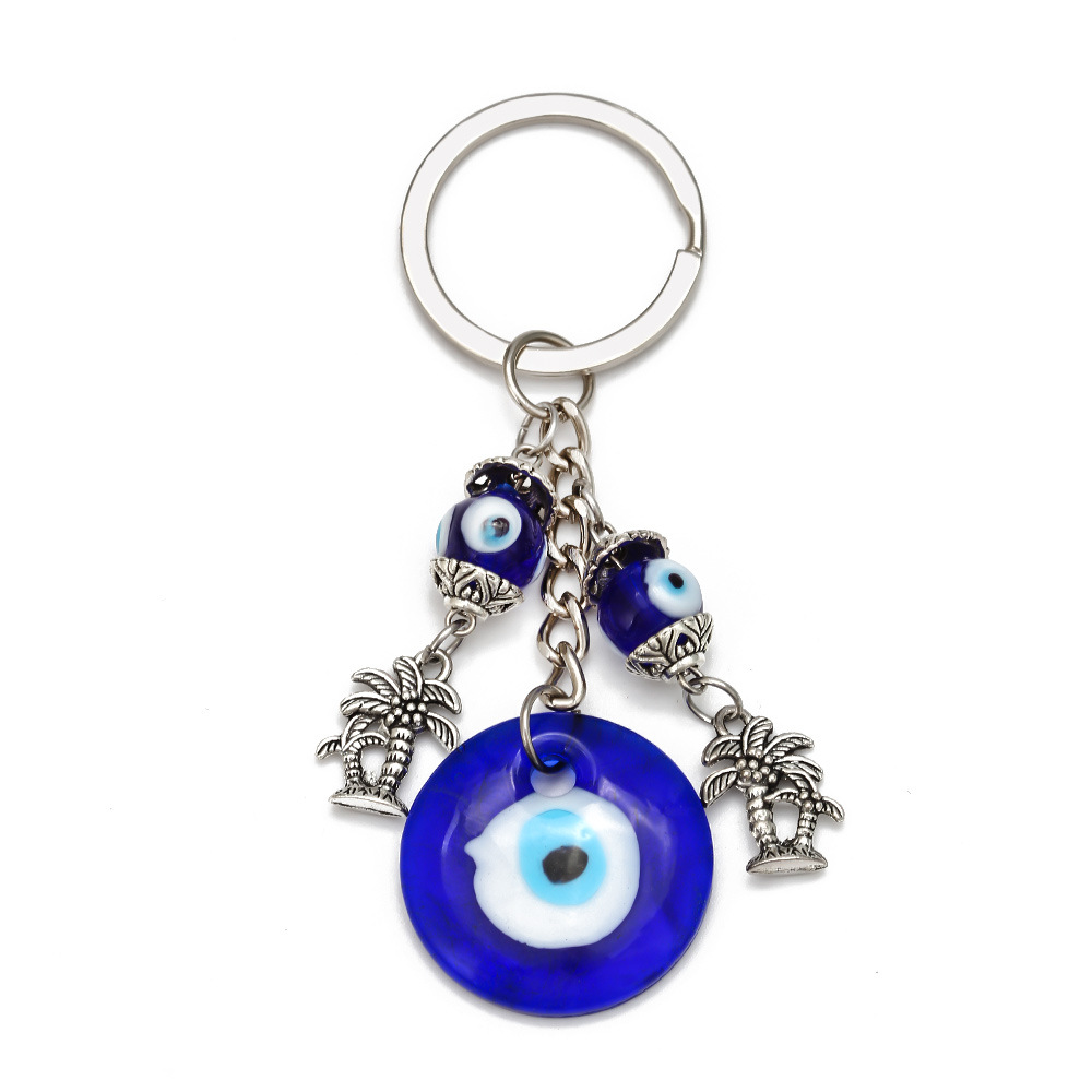 Turkish Evil Eye Keychains Lucky Blue Eye Tree Of Life Charm Key Chain Vintage Keyring for Men Women Car Key Pendant