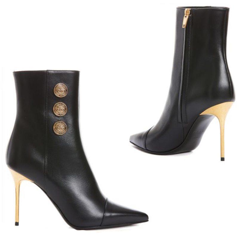 Fashion stiletto Ankle boots for Womens Fish mouth shoe Metal round buttons Luxury designer Roman Boots 100% Cowskin Cashmere shoes 10.5CM High heeled boot 35-42, Black fish mouth
Fashion stiletto Ankle boots for Womens Fish mouth shoe Metal round buttons Luxury designer Roman Boots 100% Cowskin Cashmere shoes 10.5CM High heeled boot 35-42, Black fish mouth