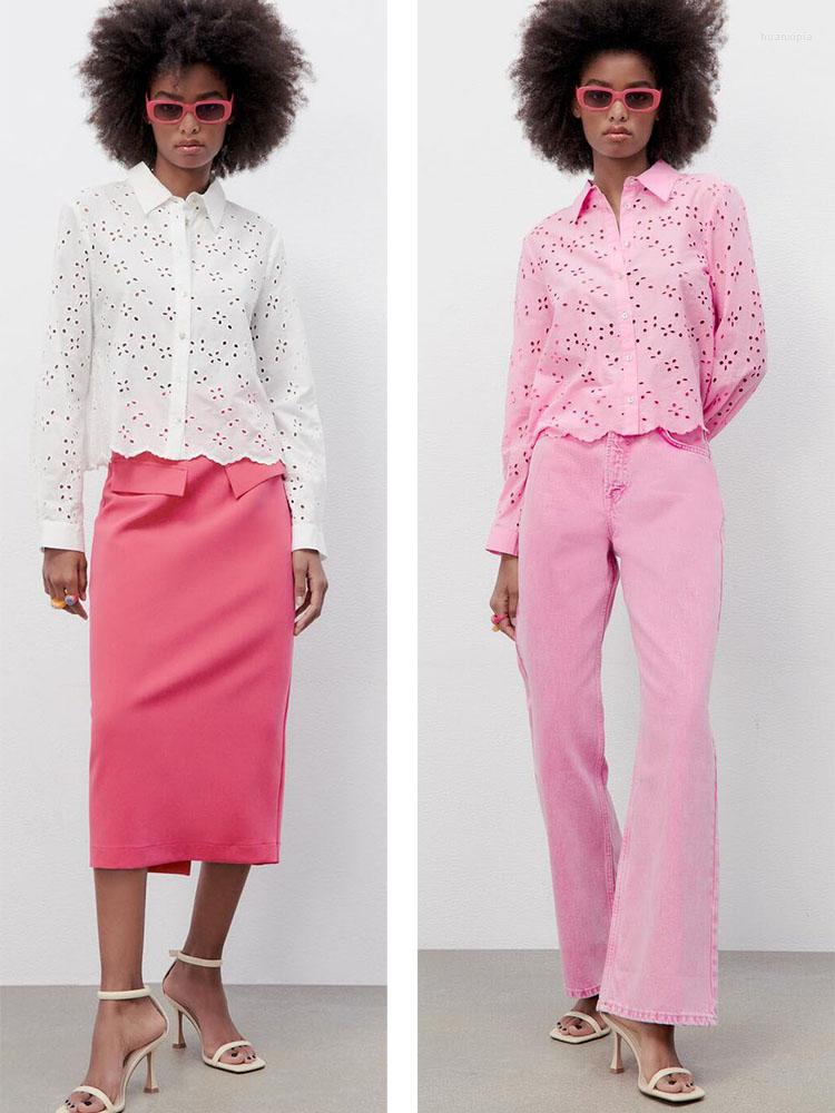 Women's Blouses 2022 Spring Women's Clothing All-match Long-sleeved Lapels With The Same Color Hollow Embroidery Casual Shirts Tops, Pink
Women's Blouses 2022 Spring Women's Clothing All-match Long-sleeved Lapels With The Same Color Hollow Embroidery Casual Shirts Tops, Pink