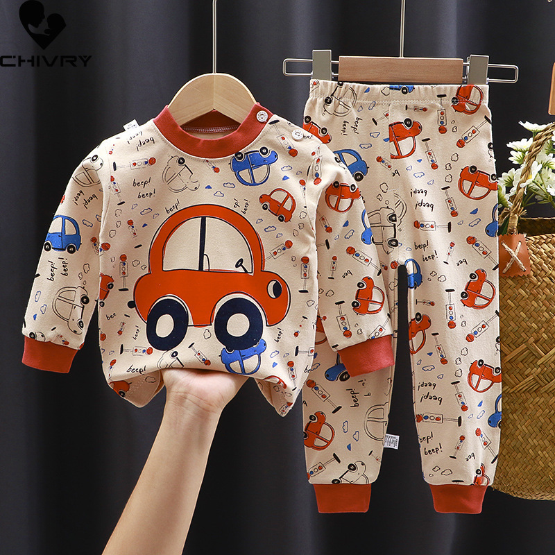 Pajamas Kids Boys Girls Pajama Sets Cartoon Print Long Sleeve Cute TShirt Tops with Pants Toddler Baby Autumn Sleeping Clothes 220915