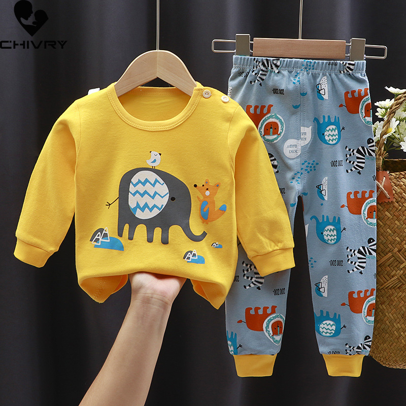 Pajamas Kids Boys Girls Pajama Sets Cartoon Print Long Sleeve Cute TShirt Tops with Pants Toddler Baby Autumn Sleeping Clothes 220915