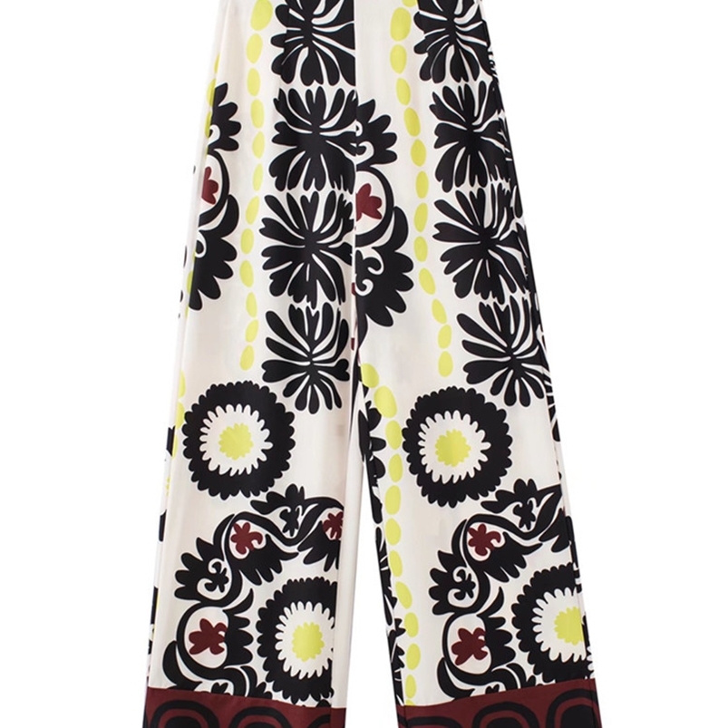 Women's Pants Capris Zevity Women Vintage Patchwork Totem Floral Print Wide Leg Pants Female Chic Side Zipper Long Trousers Pantalones Mujer P976