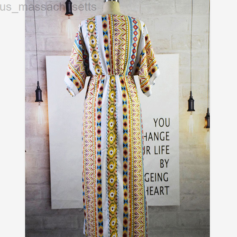 Family Matching Outfits Summer Family Look Mom And Me Dress Print V-neck Short Sleeve Long Dresses Family Matching Outfits Mother Daughter Dresses L22