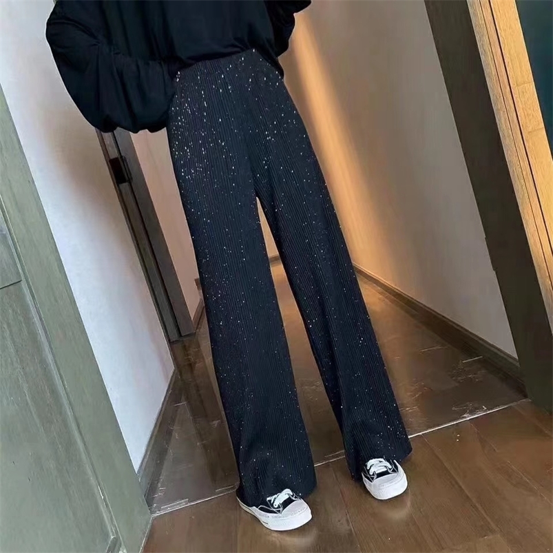 Women's Pants Capris DASSWEI Summer Blingbling Casual Elastic High Waist Sparkling Wide Leg Thin Loose Pleated Fashion 220916