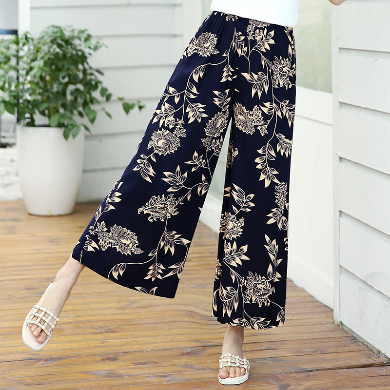 Women's Pants Capris Wide Leg Summer Loose High Waist Vintage Print Beach Ankle-Length Trousers 220916