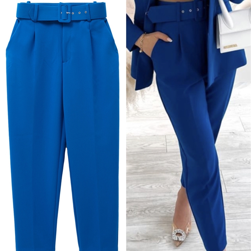Women's Pants Capris TRAF Blue Women Pants Belt High Waisted Woman Trousers Green Office Pants for Women Streetwear Y2K Aesthetic Trousers Women 