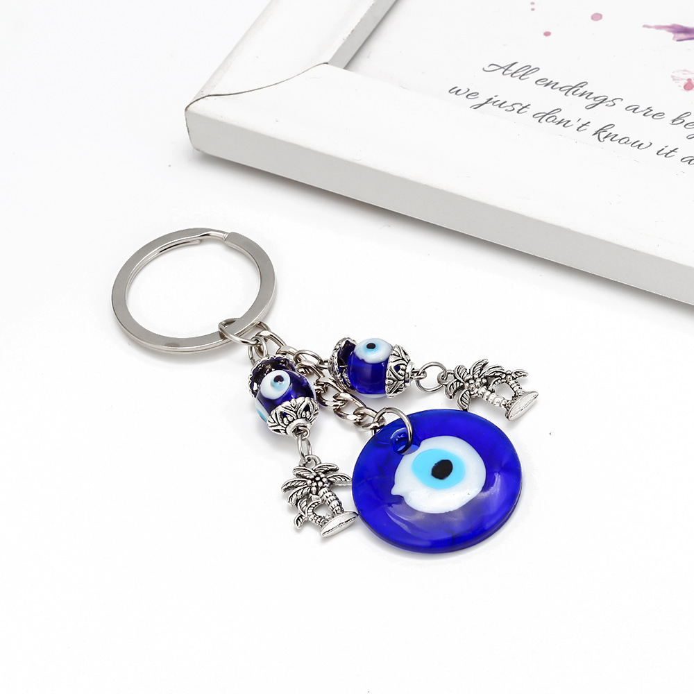 Turkish Evil Eye Keychains Lucky Blue Eye Tree Of Life Charm Key Chain Vintage Keyring for Men Women Car Key Pendant