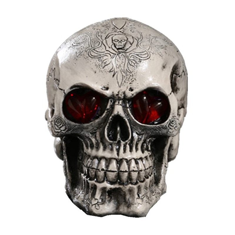 Decorative Objects Figurines Handmade LED Eyes Resin Skull Skeleton Head Statues Demon Sculpture Home Decoration Craft Halloween Decor Gift 220915