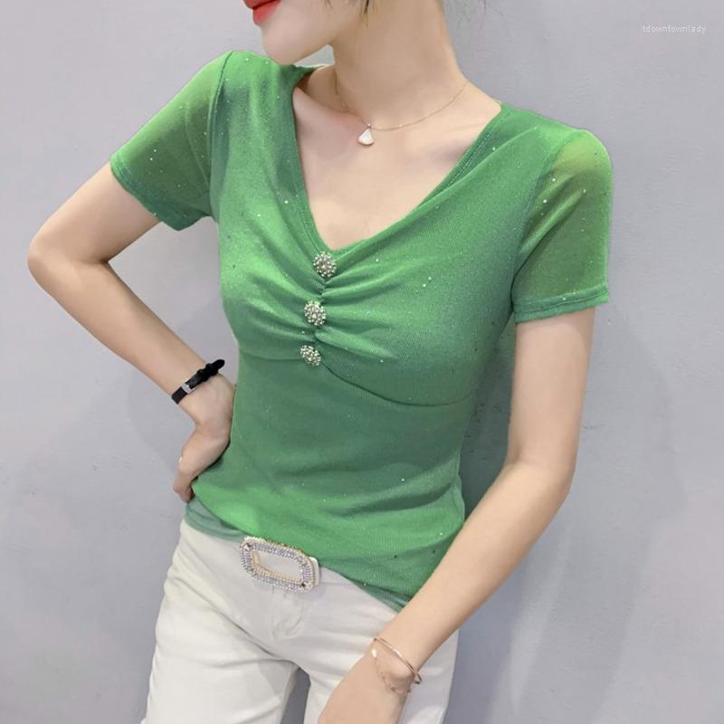 Women's T Shirts #5189 Black Pink Green Mesh Shirt Women Thin V-neck Sexy Short Sleeve Buttons Korean Style Skinny T-shirt Perspective
Women's T Shirts #5189 Black Pink Green Mesh Shirt Women Thin V-neck Sexy Short Sleeve Buttons Korean Style Skinny T-shirt Perspective