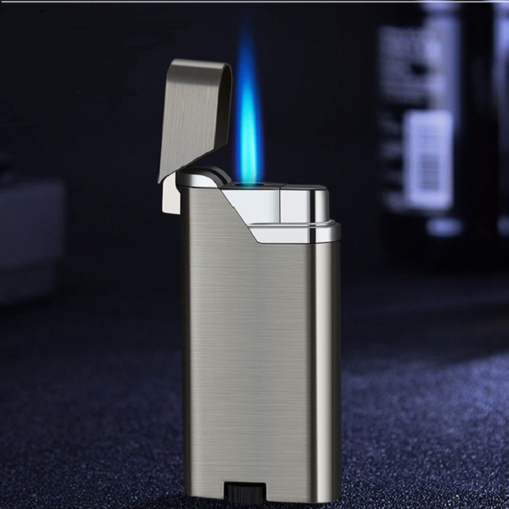 Ultra Thin Lighter Shell Open Torch Metal Straight Flame Butane Gas Lighters Outdoor Windproof Barbecue Tool Smoking Accessories W260202