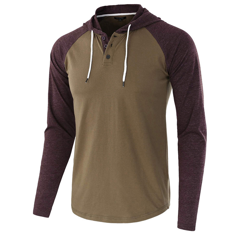 Men s T Shirts Spring Pure color stitching Casual Long Sleeve Raglan Hoodie T With Hooded Hat Stylish Men Tee Clothing Top 220916