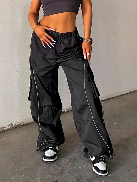 Women's Pants Capris Weekeep Black Sweatpants Elastic Low Waist Straight Sports Jogging Capris Korean Fashion Streetwear Casual Pants for Women B
