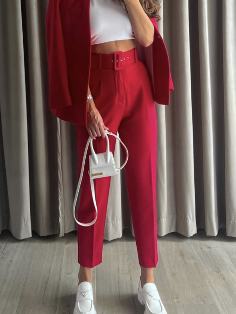 Women's Pants Capris TRAF Blue Women Pants Belt High Waisted Woman Trousers Green Office Pants for Women Streetwear Y2K Aesthetic Trousers Women 