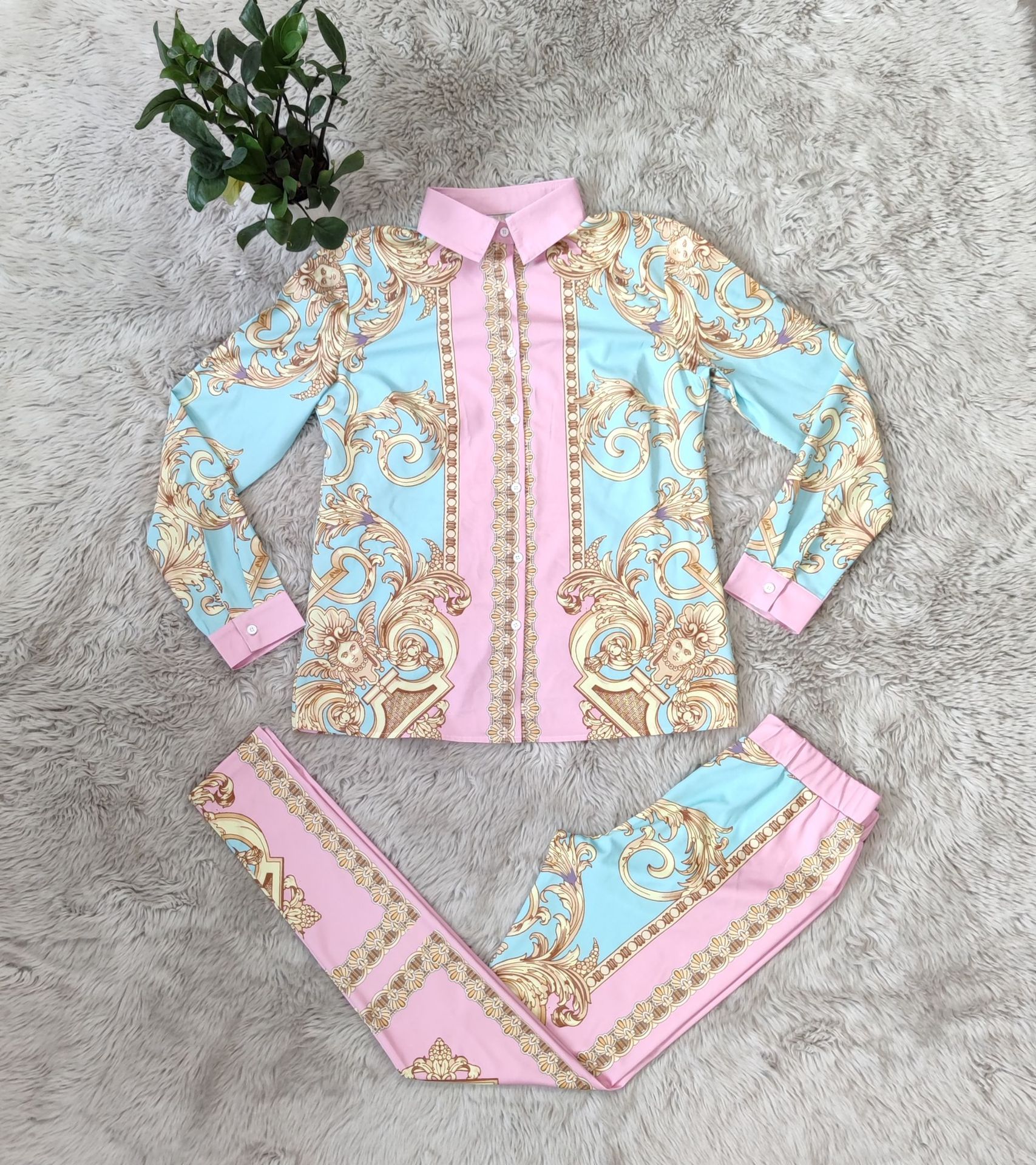 Womens Tracksuits Spring Leisure Suit Long Sleeve Print Dress Top Coat and Pant Two Piece Sets Womens Sweat Suits Women Blouse Legging Clothing