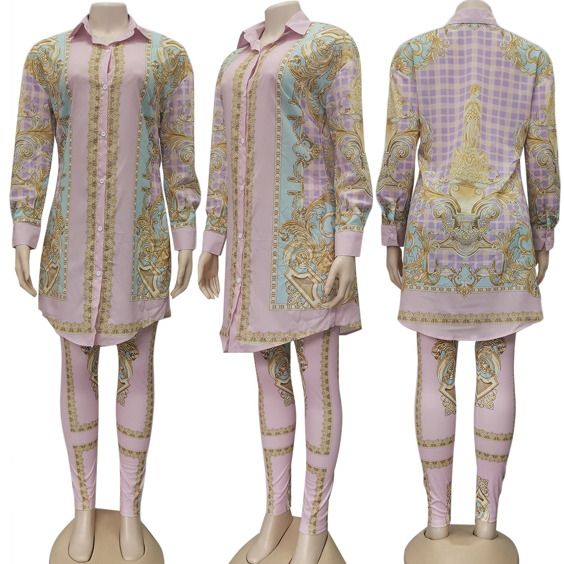 Womens Tracksuits Spring Leisure Suit Long Sleeve Print Dress Top Coat and Pant Two Piece Sets Womens Sweat Suits Women Blouse Legging Clothing