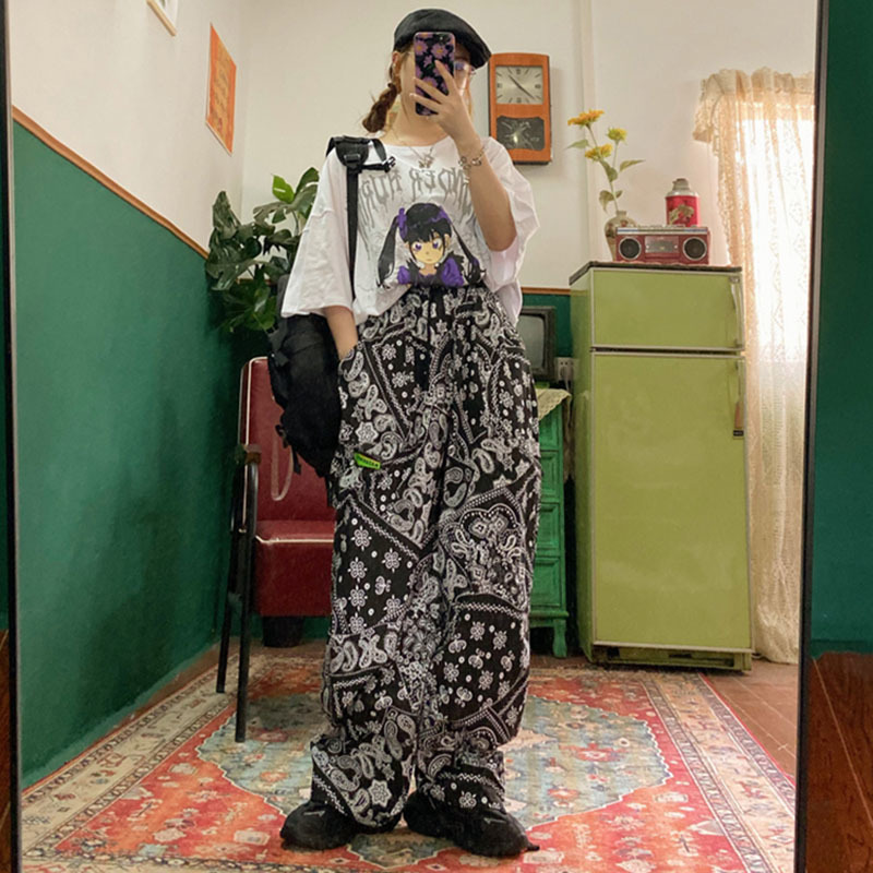 Women's Pants Capris Wide Leg Pants Women Harajuku Chic High Waist Trendy BF Style Teens Unisex Trousers Preppy Print Casual Schoolgirls Streetwe