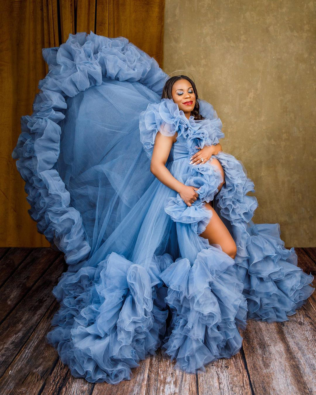 Elegant Puffy Maternity Prom Dress Sleeveless Women Robe Photo Shoot Tiered Nightwear Gown For Photography Custom Made