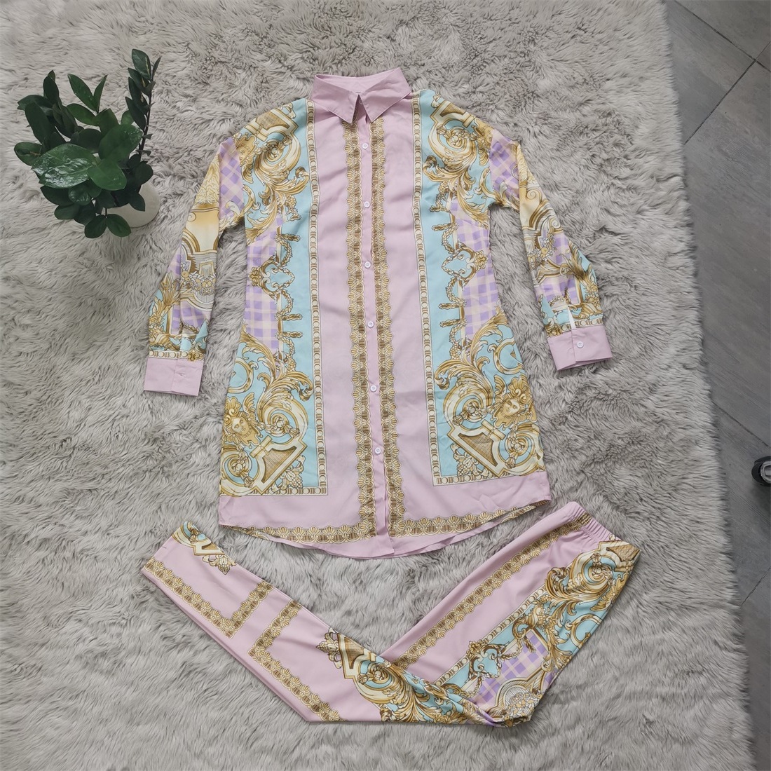 Womens Tracksuits Spring Leisure Suit Long Sleeve Print Dress Top Coat and Pant Two Piece Sets Womens Sweat Suits Women Blouse Legging Clothing