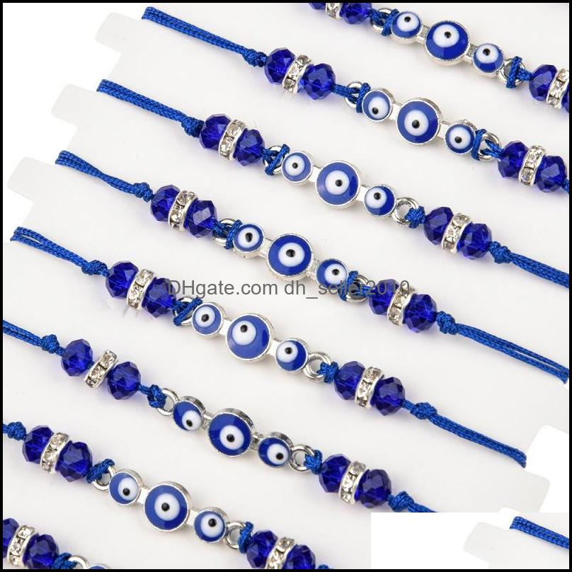 Charm Bracelets Couples Women 12Pcs/Sets Blue Turkish Evil Eye Charms Bracelets Crystal Bead Adjustable Rope Chain Ankle Dhseller2010 Dhfka