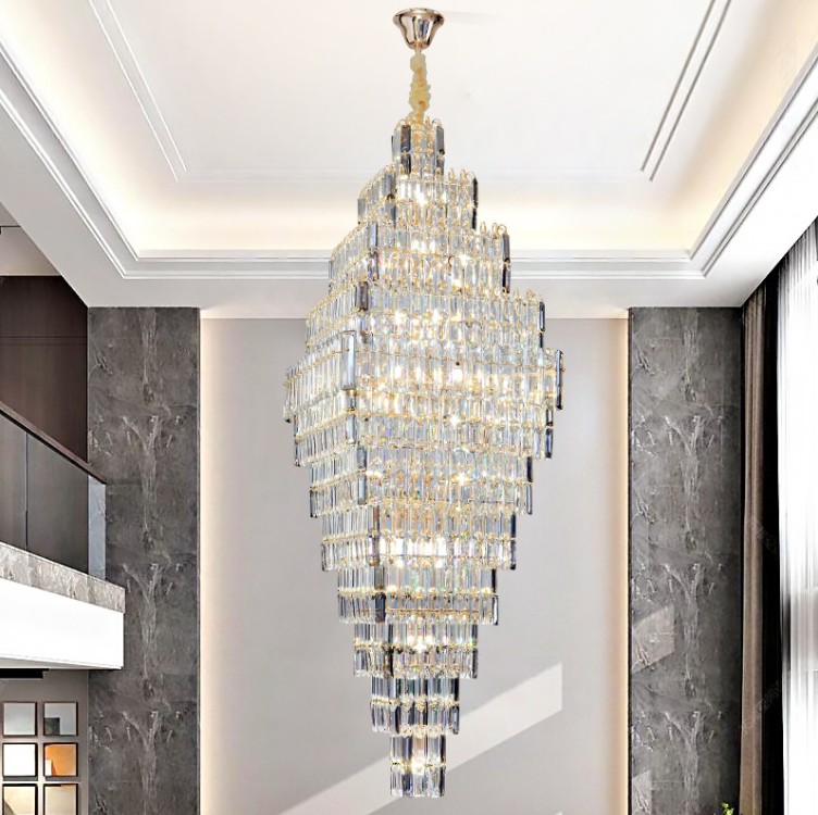 New Chandeliers Villa Duplex Loft Stairs Living Room Hall Crystal Large Chandelier Sales Department Hollow Pick Empty Pendant Light