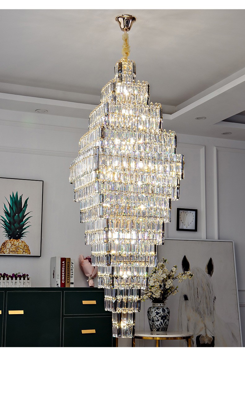 New Chandeliers Villa Duplex Loft Stairs Living Room Hall Crystal Large Chandelier Sales Department Hollow Pick Empty Pendant Light