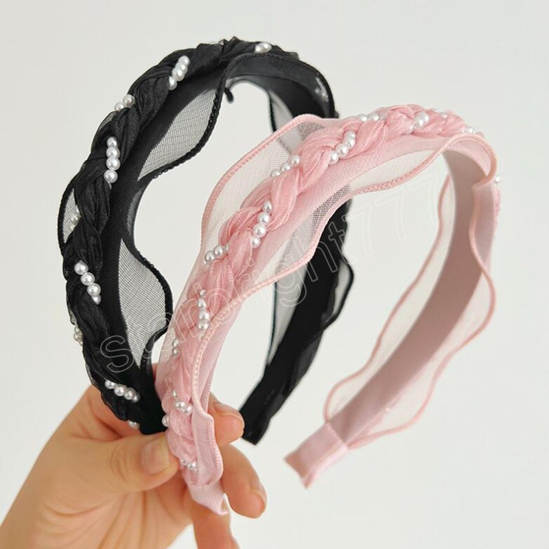 Fashion Women Headband Fresh Pearls Tangled Braided Hairabnd Solid Color Turban Light Color Headwear Hair Accessories