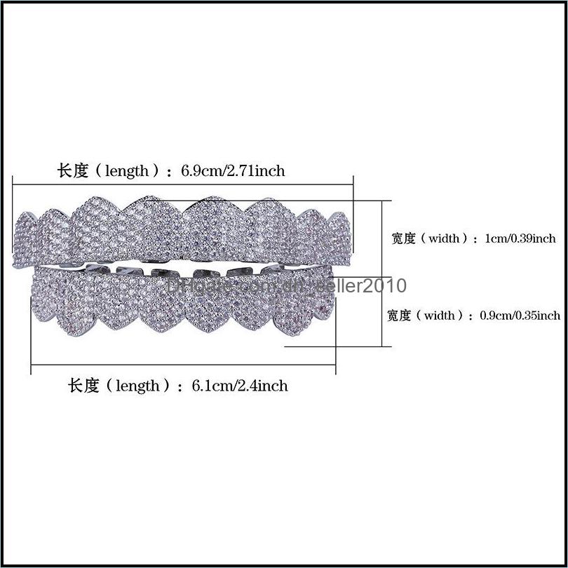 Grillz Dental Grills Micro Pave Cubic Zirconia Sier Gold Color Teeth Grills Hiphop Rocker Halloween Iced Out Caps Top B Dhseller2010 Dhdh6