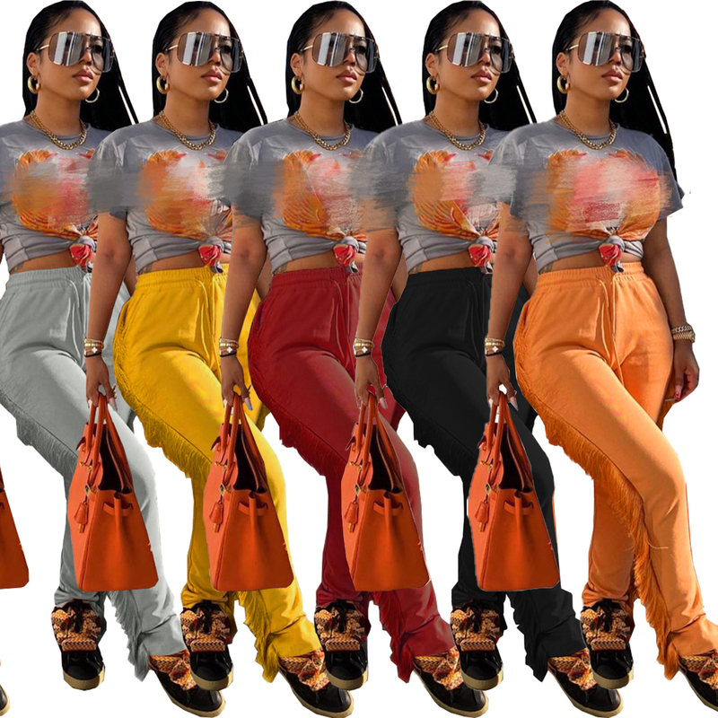 Women's Pants Capris ANJAMANOR Tassel Sweatpants for Girls Fashion Streetwear Women Fringe Joggers Cozy Casual Elastic High Waist Pants D13-CG39 