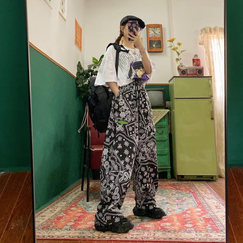 Women's Pants Capris Wide Leg Pants Women Harajuku Chic High Waist Trendy BF Style Teens Unisex Trousers Preppy Print Casual Schoolgirls Streetwe