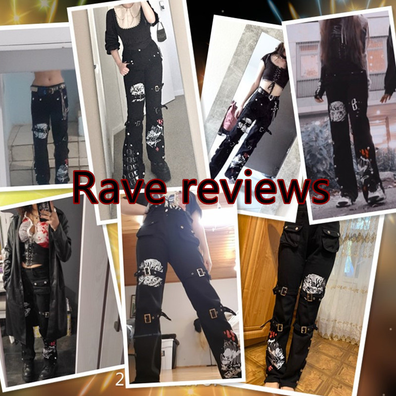 Women's Pants Capris SUCHCUTE Gothic Bandage Women Baggy Jeans Punk Style Egirl Black Denim Trousers Y2K Dark Academia Hight Waist Streetwear Pan