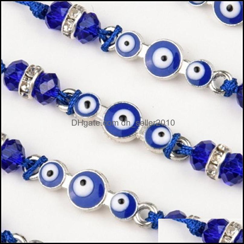 Charm Bracelets Couples Women 12Pcs/Sets Blue Turkish Evil Eye Charms Bracelets Crystal Bead Adjustable Rope Chain Ankle Dhseller2010 Dhfka