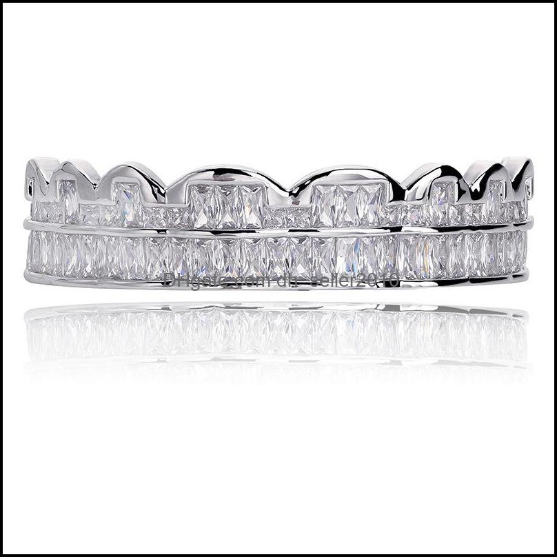 Grillz Dental Grills New Baguette Set Teeth Grillz Top Bottom Sier Color Grills Dental Mouth Hip Hop Fashion Jewelry Dhseller2010 Dhszq