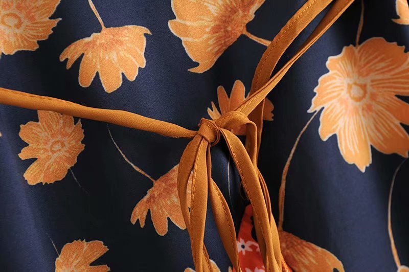 Casual Dresses Women V Neck Long Sexy High Quality Vintage Boho Full Sleeve Floral Print Chic Party Sashes Adjustable SL098 220916