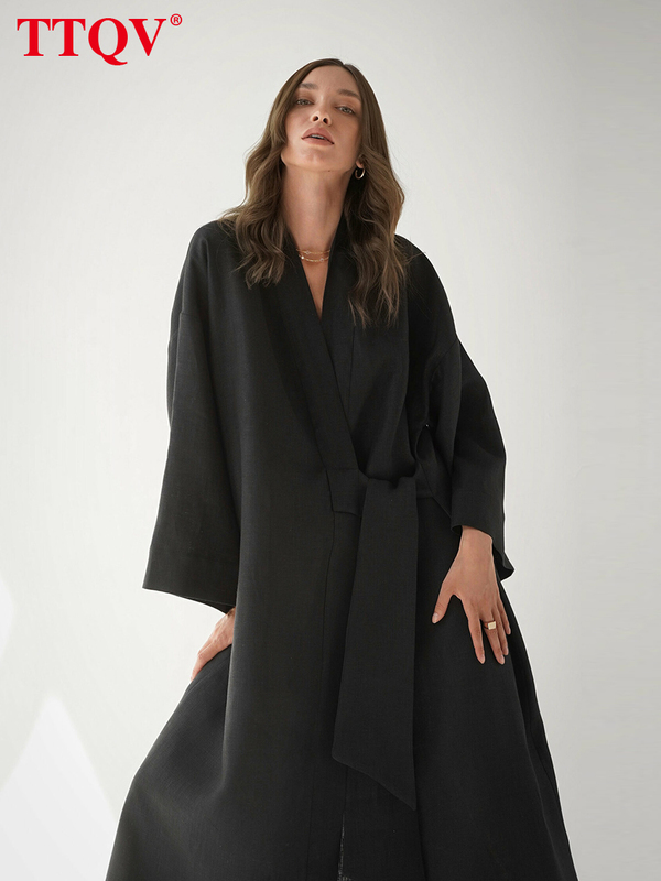 Casual Dresses TTQV Elegant Pink Midi Lady Fashion Chic Lace up Long Sleeve Vintage Loose Classic For Women 220916