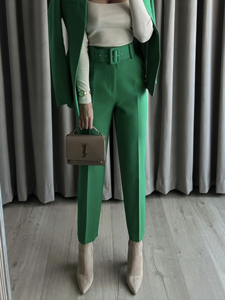 Women's Pants Capris TRAF Blue Women Pants Belt High Waisted Woman Trousers Green Office Pants for Women Streetwear Y2K Aesthetic Trousers Women 