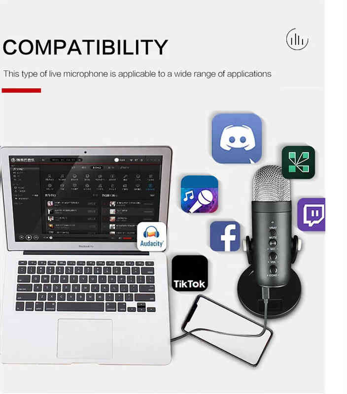 Microphones MU900 Condenser Microphone Studio Recording USB Microphone for PC Computer Streaming Video Gaming Podcasting Singing Mic Stand T220916