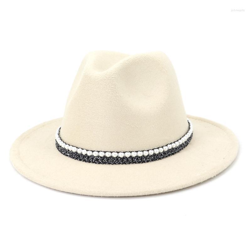 Berets Wool Felt Wide Brim Fedora Hats With Pearl Band Women Top Hat Formal Fashion Autumn Winter Panama Style Trilby CapBerets, White
Berets Wool Felt Wide Brim Fedora Hats With Pearl Band Women Top Hat Formal Fashion Autumn Winter Panama Style Trilby CapBerets, White