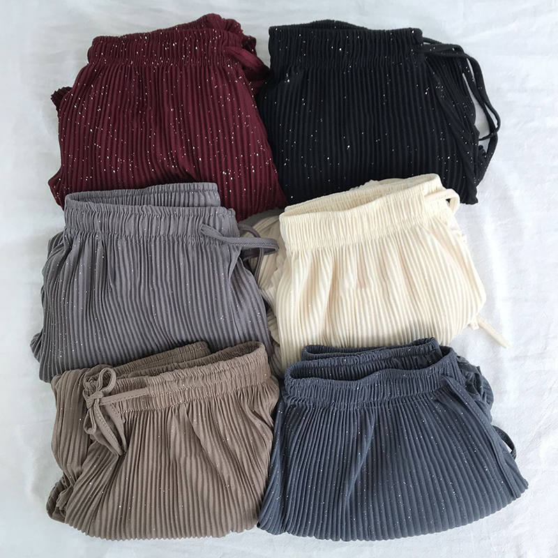Women's Pants Capris DASSWEI Summer Blingbling Casual Elastic High Waist Sparkling Wide Leg Thin Loose Pleated Fashion 220916