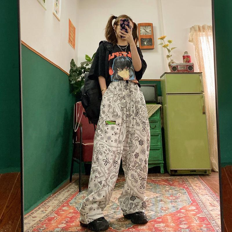 Women's Pants Capris Wide Leg Pants Women Harajuku Chic High Waist Trendy BF Style Teens Unisex Trousers Preppy Print Casual Schoolgirls Streetwe