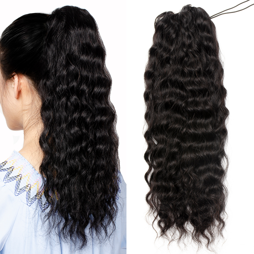 Natural Wavy Drawstring Ponytail Human Hair Brazilian Afro Clip In Extensions For Black Women Remy Natural Color Divaswigs Pony Tail 140g