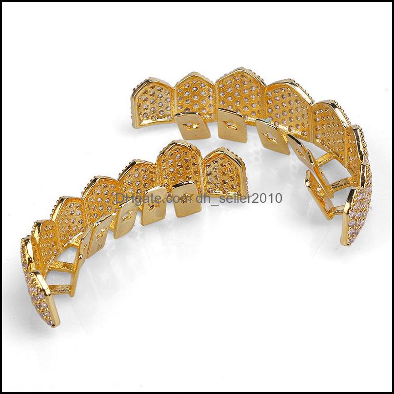 Grillz Dental Grills Micro Pave Cubic Zirconia Sier Gold Color Teeth Grills Hiphop Rocker Halloween Iced Out Caps Top B Dhseller2010 Dhdh6