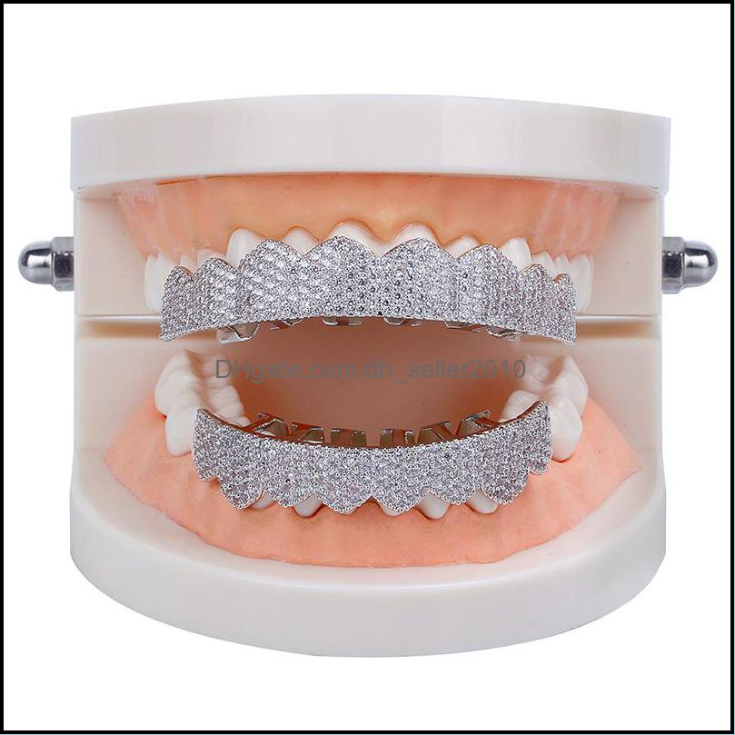 Grillz Dental Grills Micro Pave Cubic Zirconia Sier Gold Color Teeth Grills Hiphop Rocker Halloween Iced Out Caps Top B Dhseller2010 Dhdh6