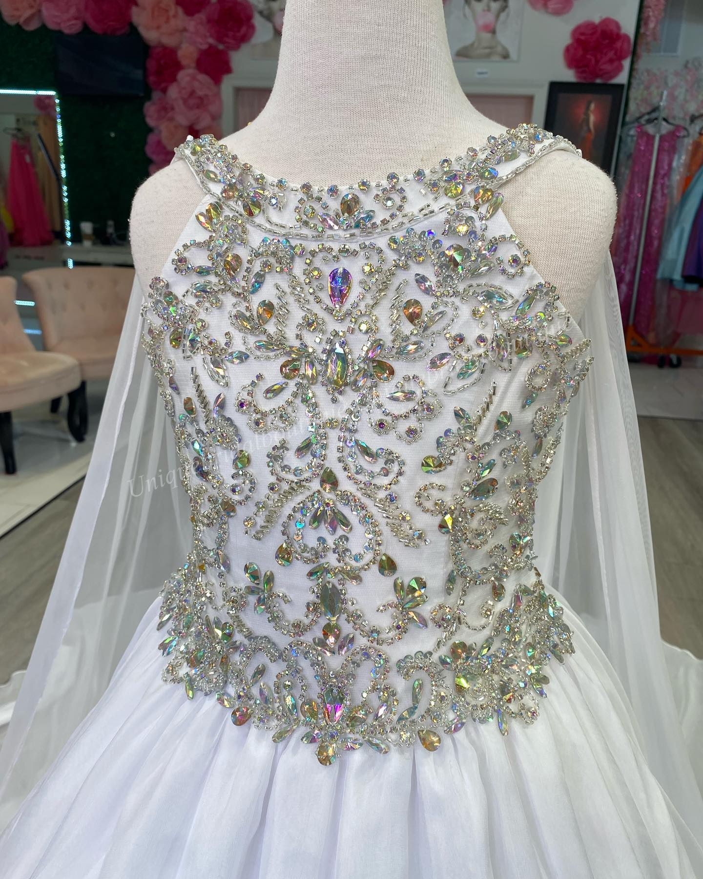 Emebellished AB Stoned Pageant Dress 2023 Chiffon Cape Ballgown Goddess Neck Little Kid Birthday Formal Party Gown Toddler Teens Preteen Sugar Orange 