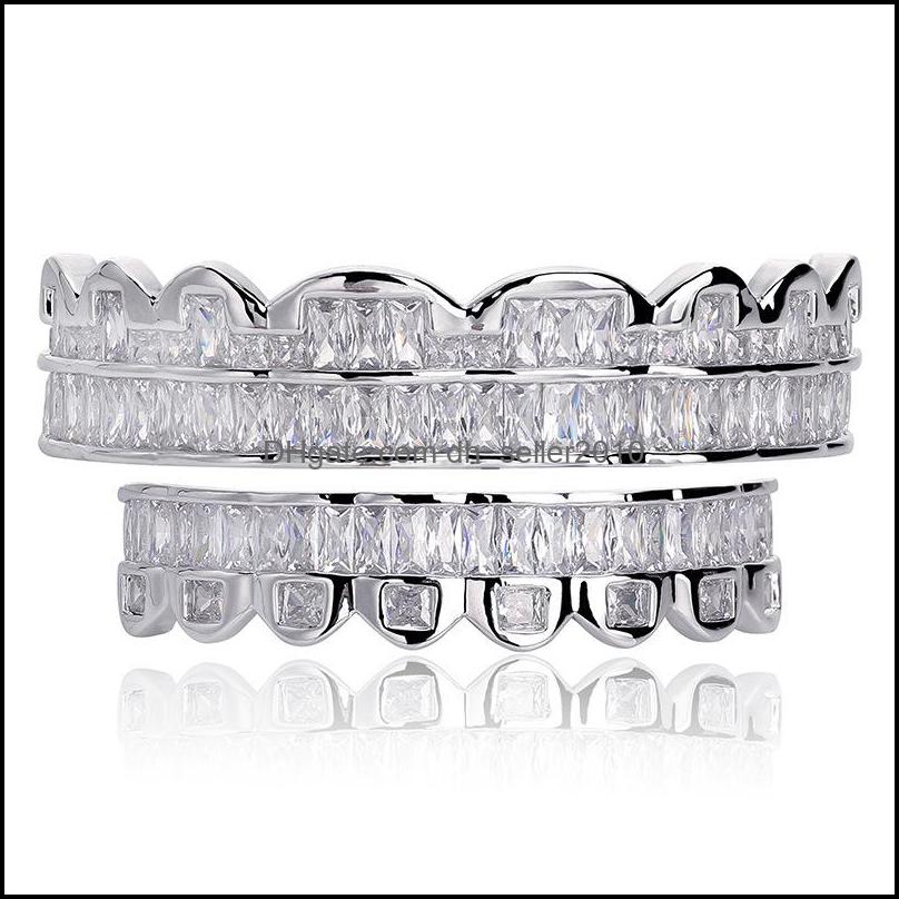 Grillz Dental Grills New Baguette Set Teeth Grillz Top Bottom Sier Color Grills Dental Mouth Hip Hop Fashion Jewelry Dhseller2010 Dhszq