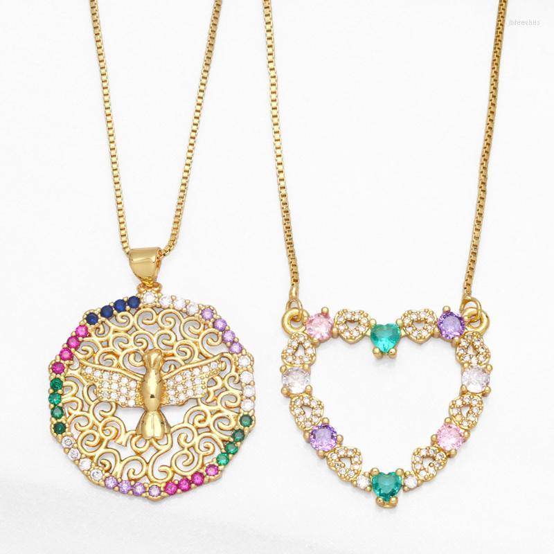 Pendant Necklaces FLOLA Rainbow Heart Necklace For Women Girls Copper Zircon Gold Chain Round Dove Fashion Jewelry Nkeb054
Pendant Necklaces FLOLA Rainbow Heart Necklace For Women Girls Copper Zircon Gold Chain Round Dove Fashion Jewelry Nkeb054