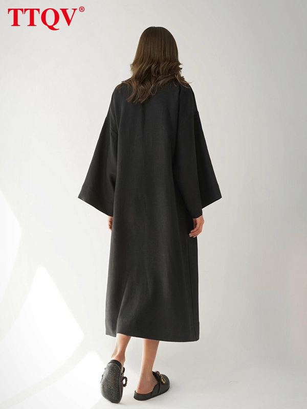 Casual Dresses TTQV Elegant Pink Midi Lady Fashion Chic Lace up Long Sleeve Vintage Loose Classic For Women 220916